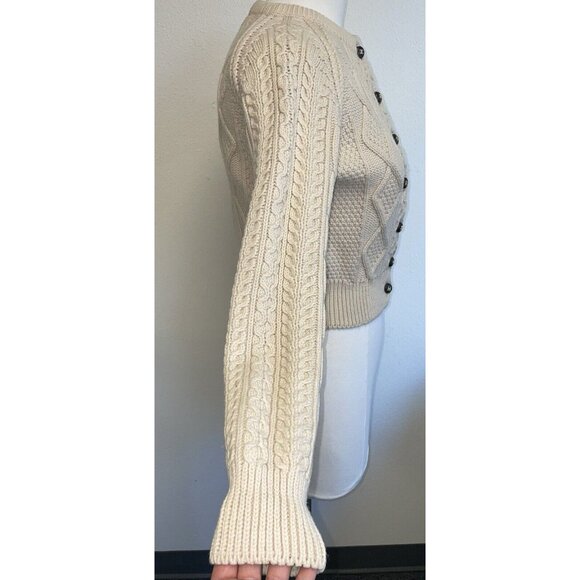 Vintage CHANEL Pure Wool Cable-Knit CC Button Beige Cropped Cardigan Sweater 38 - Picture 5 of 16